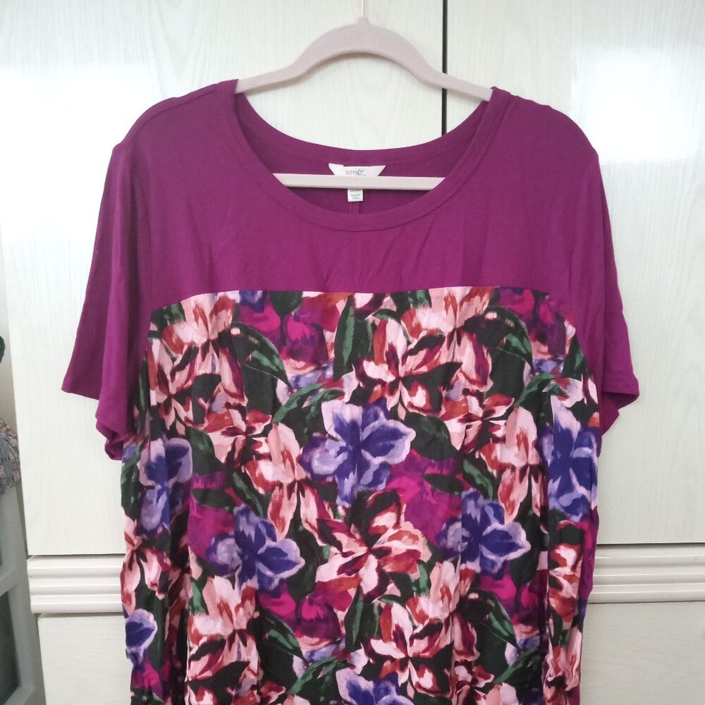 Terra & Sky PLUS Women's Mixed Media Short Sleeve Top SIZE 1X (16W-18W)